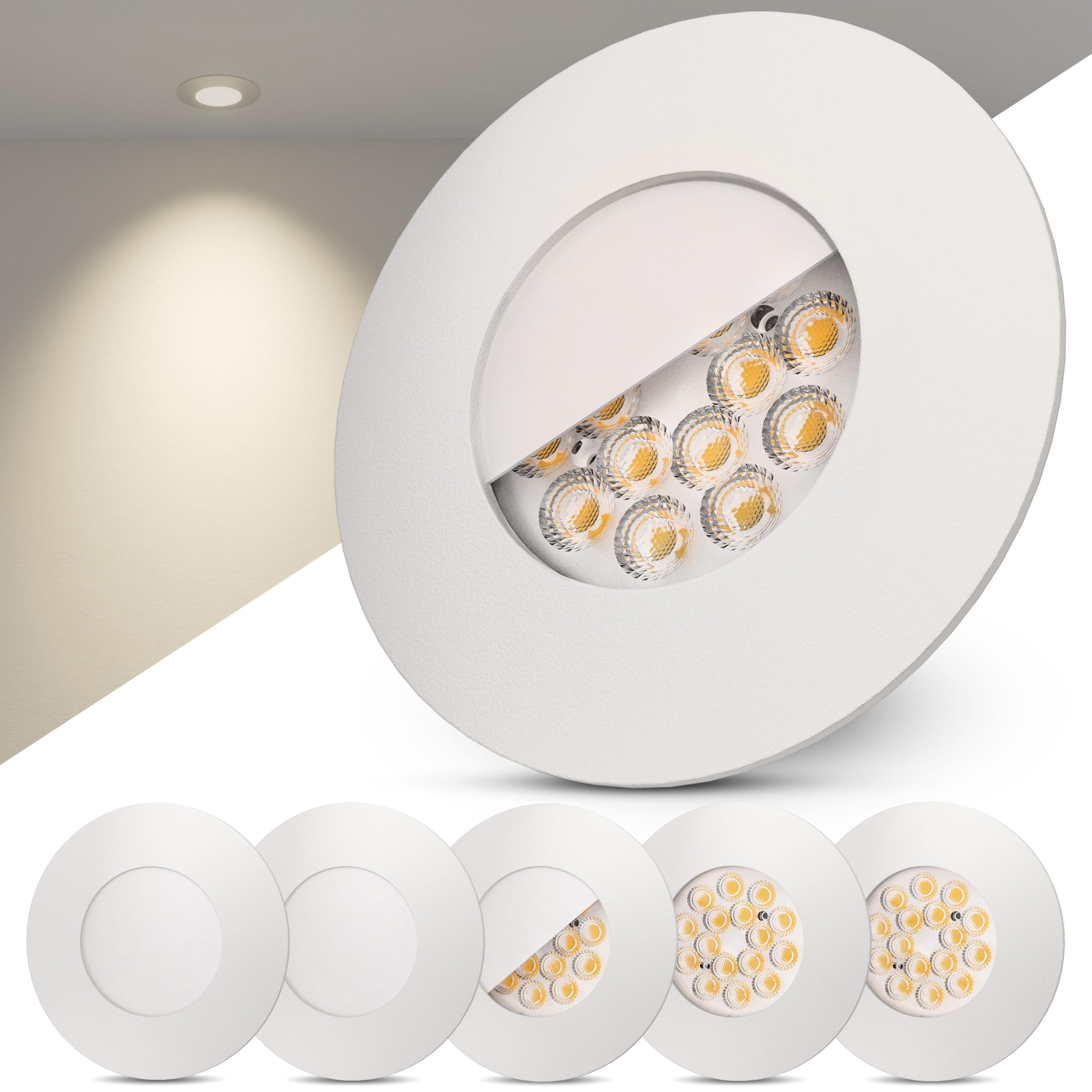 Scandinavian home 6er Set LED Einbaustrahler 230V - Dimmbare LED Spots 230V Warmweiß 3000K, 3,4W 470lm, CRI 90+, 68mm Lochmaß - IP44 Badezimmer Geeignet - Deckenspots Weiß-Matt, Deckenleuchte Spot Da-serie [Dimmbar] Weiß-matt 6er Set