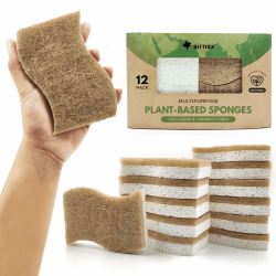 AIRNEX 12er Set Natürliche Spülschwämme – Aus Zellulose, Kokos und Recyclingfasern – Umweltfreundlich, Geruchsfrei, Kratzfreier Naturschwamm – Für Küche & Bad – Green America & PETA Zertifiziert 12 Stück