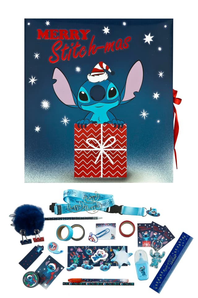 Undercover - Adventskalender Disney Stitch - Faltbare Box mit Schleife - 24 kreative Überraschungen - Bastelmaterialien und Schreibwaren - Geschenkartikel