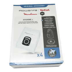 Rowenta Staubsaugerbeutel Hygiene +, automatisches Verschlusssystem, hygienisch, kein Staub-Kontakt, filtert 99,9% der Mikropartikel, 19,5 x 27,5 cm, 4 Stück, weiß, ZR200520 Weiß 19.5 x 27.5 cm