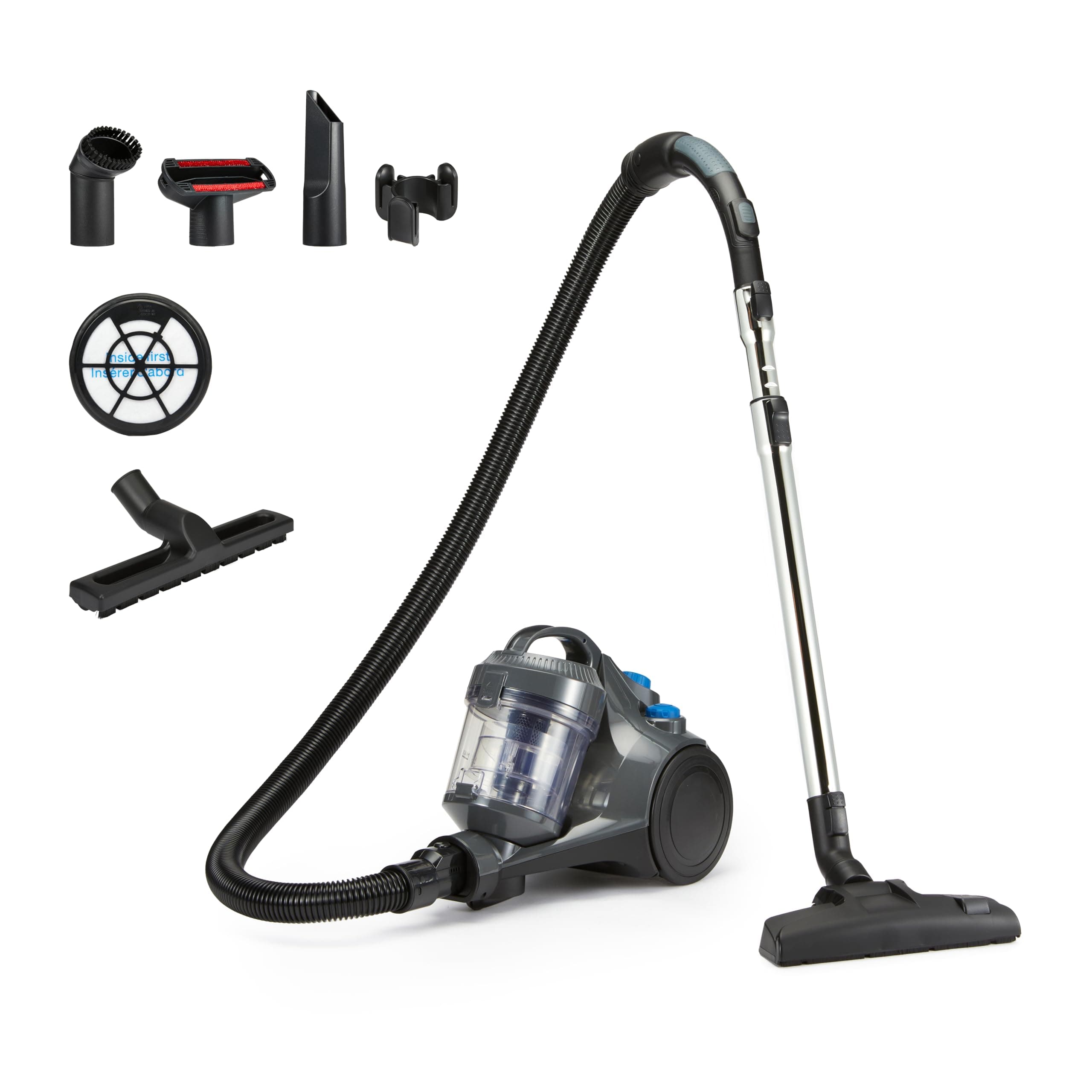 Amazon Basics Bodenstaubsauger ohne Beutel 1.3L Kompakt Leichtgewicht mit 3-Fach-Aktionsdüse, HEPA-Filter, 850W, für Teppich und Hartböden, Grau 1,3 L Staubsauger