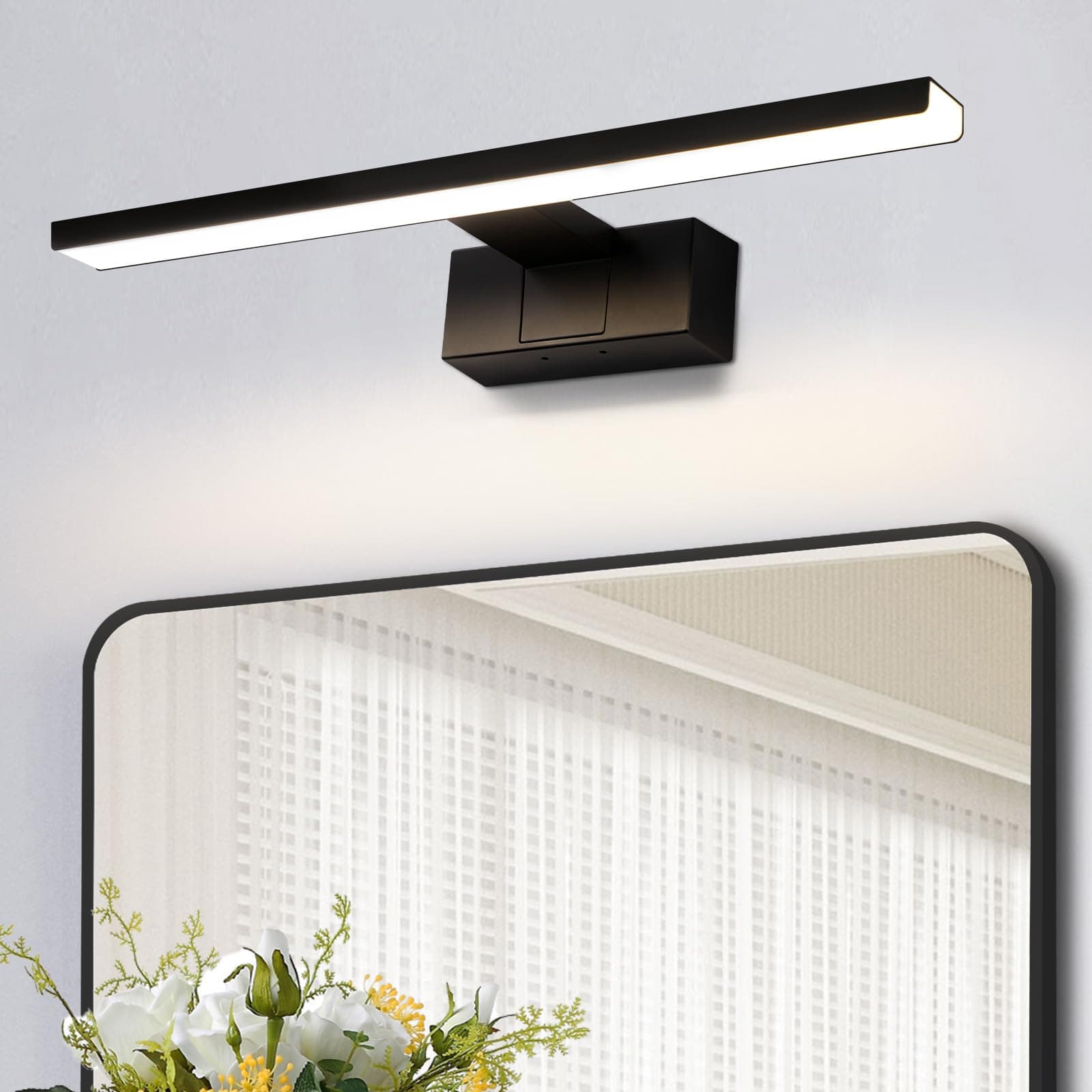 Homefire LED Spiegelleuchte Bad 30CM - 6W Spiegellampe Badezimmer Schwarz Badleuchte Wand Wasserdicht IP44 Wandlampe Modern Neutral 4000K Wandleuchte für Keller Küche Badschrank 30CM Schwarz-1er