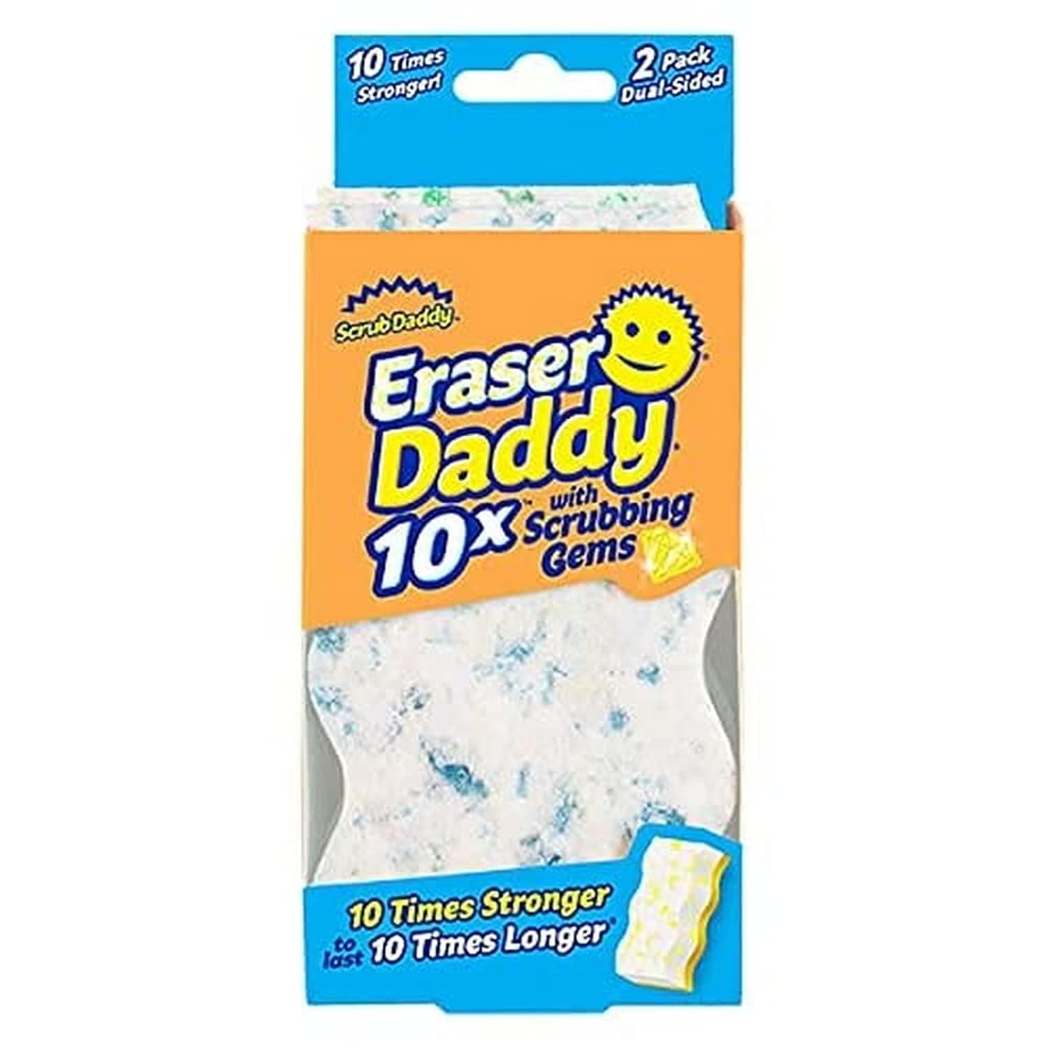 Scrub Daddy Eraser Daddy 10x, Schmutzradierer, Starker & Haltbarer Melamin Schwamm, Doppelseitige Zauberschwamm Schmutzradierer, Allzweckreinigungsschwämme für gestrichene Wände, Blau Doppelpackung Einzeln