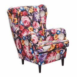 LAUREL Ohrensessel mit geknöpfter Polsterung und floralem Muster - Vintage Wohnzimmer Sessel mit Massivholz Füßen - 78 x 102 x 98 cm (B/H/T) 98T x 79B x 102H cm