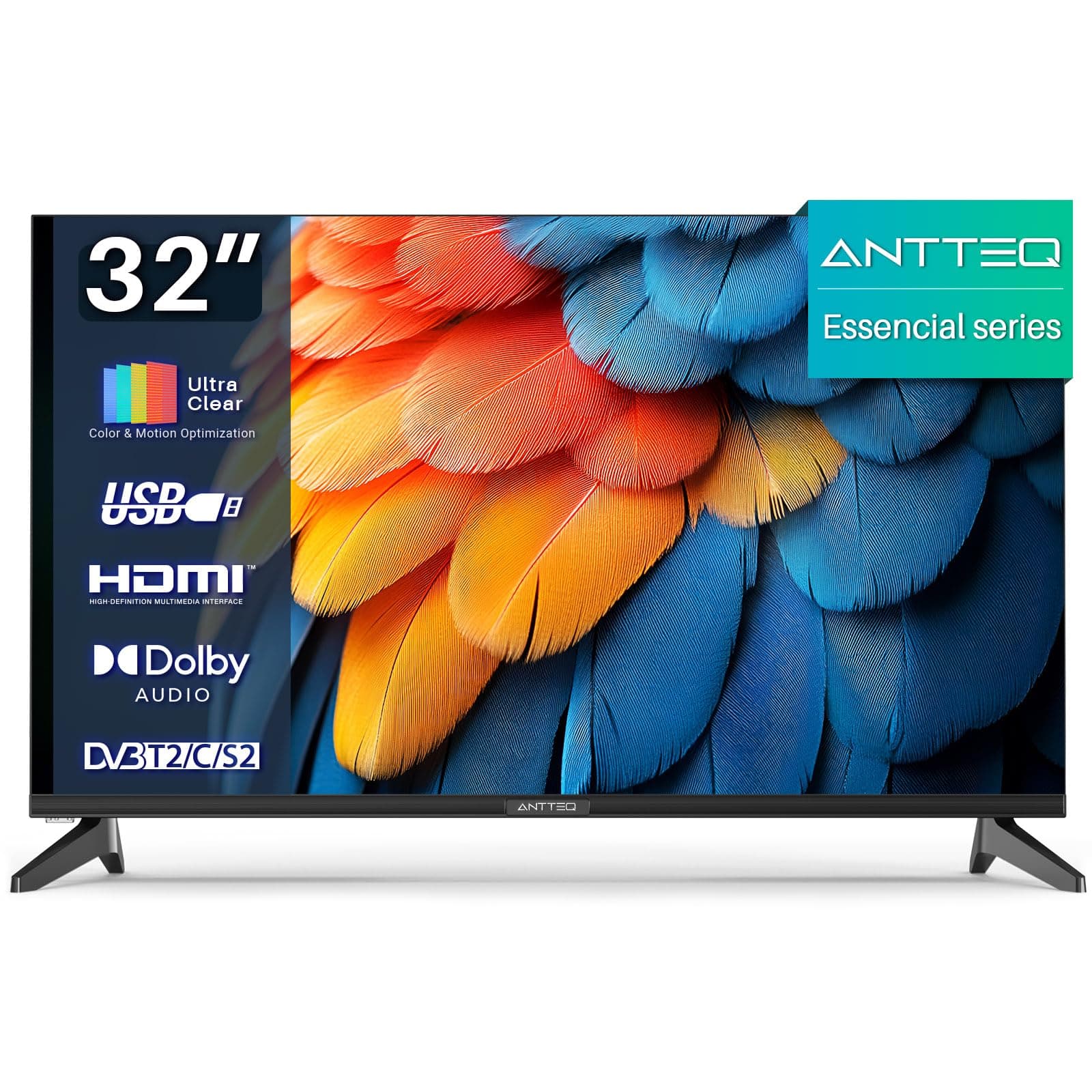 Antteq Essencial Series Fernseher 32 Zoll (81 cm) LED TV,HD,Triple Tuner(DVB-T/T2/C), CI,Hotelmodus,E32-AH1Q1L,2024 32 Zoll-Q1L Standard TV
