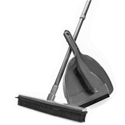 Peggy Perfect Gummibesen Rubber Broom Set. Teleskopbesen mit Abzieher & Kehrgarnitur. Haarentfernung, Tier-, Hunde-, Katzenhaare. Bodenbürste zur Reinigung von Teppichen und sämtlichen Bodenbeläge. Besen 32x5,5cm