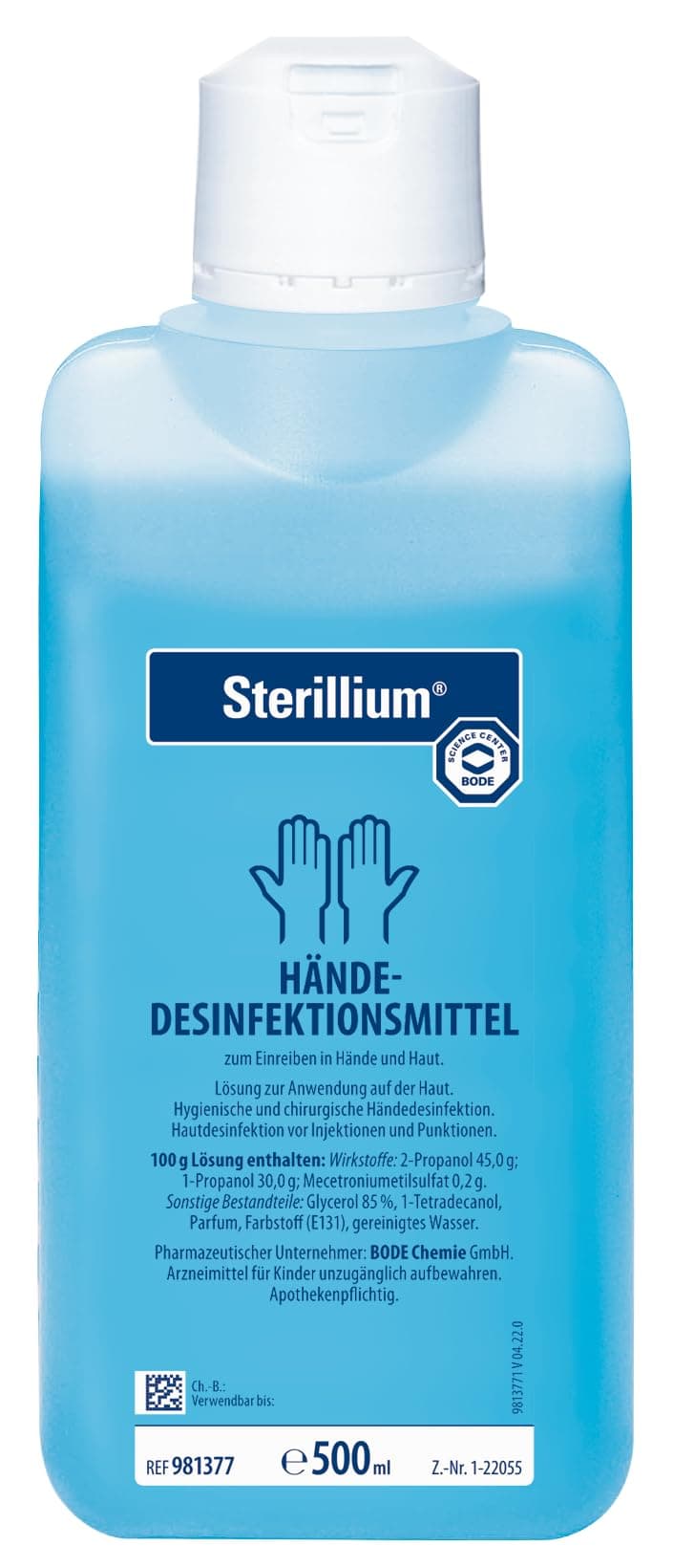 Sterillium: alkoholisches Hände-Desinfektionsmittel mit sehr guter Hautverträglichkeit, 500ml 1 Stück