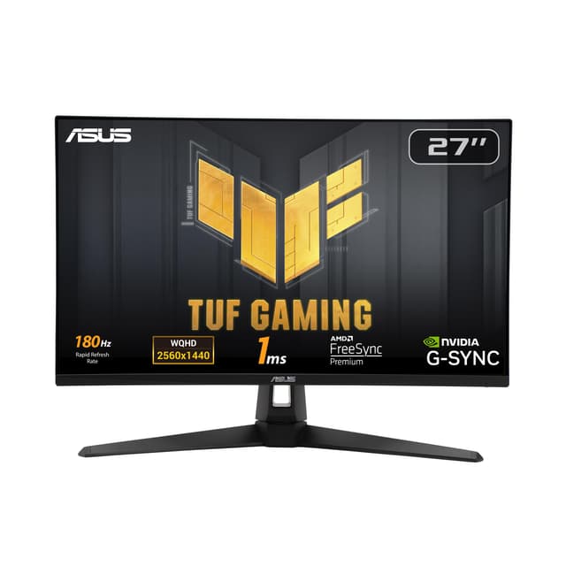 ASUS TUF Gaming VG27AQ3A - 27 Zoll WQHD Monitor - 180 Hz, 1ms GtG, G-Sync, FreeSync, , ELMB, GameFast Input , HDR10 - Fast-IPS Panel, 16:9, 2560x1440, DisplayPort, HDMI, Speaker, Schwarz,27" WQHD 27" WQHD nicht höhenverstellbar 180Hz Fast-IPS HDR