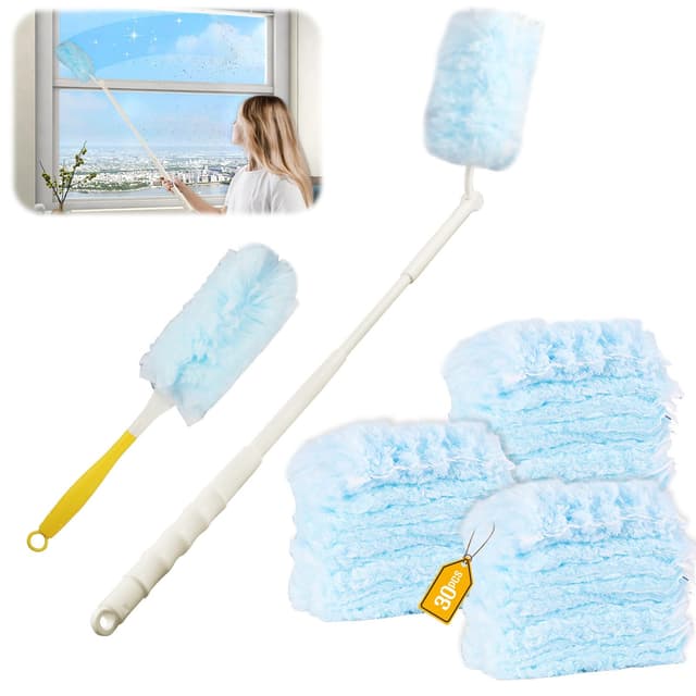 32 Stück für Swiffer Duster Staubmagnet Nachfüllpack Set,360° für Swiffer Staubwedel Teleskop Starterset, für Swiffer Staubwischer mit Teleskopstange, für Allergene, Tierhaare, Reinigung, Gegen Staub