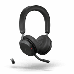 Jabra Evolve2 75 Wireless PC Headset mit 8-Mikrofon-Technologie - Dual-Foam-Stereo-Kopfhörer mit moderner aktiver Geräuschunterdrückung, USB-A Bluetooth-Adapter und MS Teams-Kompatibilität - Schwarz Schwarz Ohne Halter USB-A dongle Optimiert für Microsoft Angebot bei HelloDeals