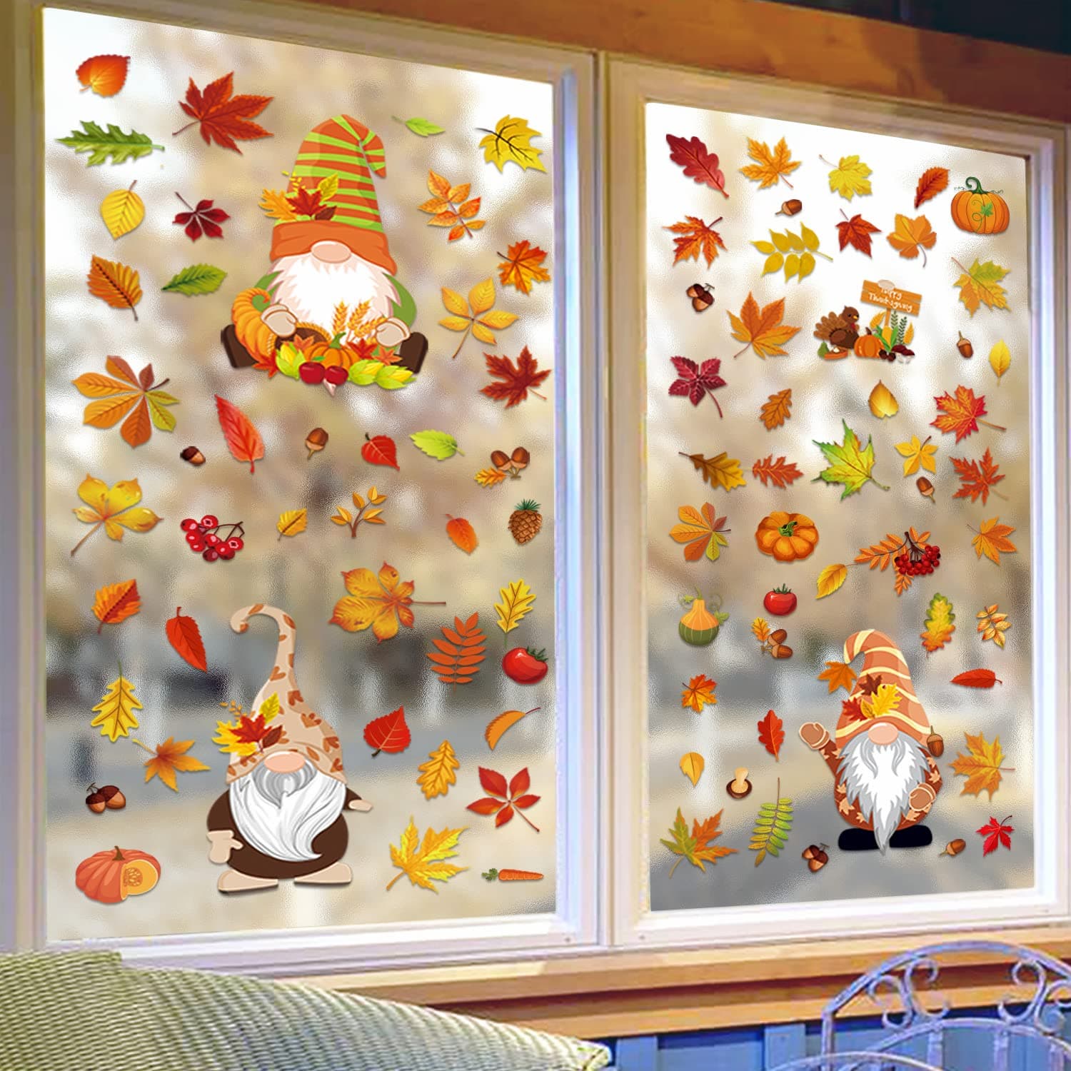 ENYACOS Thanksgiving Fenster Aufkleber Herbst Fenster Aufkleber, Thanksgiving Fenster haftet Herbst Blätter Thanksgiving Dekorationen Saisonale Urlaub Fenster Aufkleber (C)