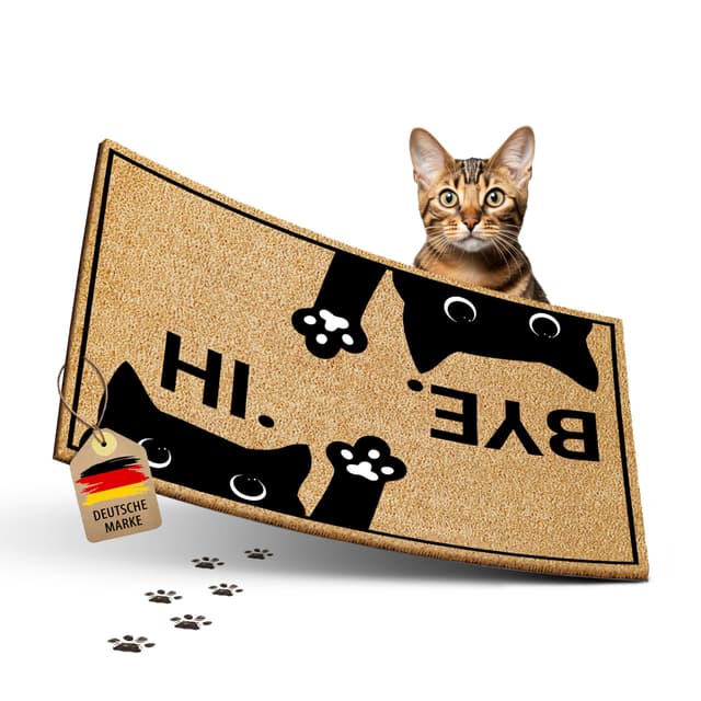 ElbFuchs® Fußmatte Katze Kokos 60x40cm | HI & Bye Katze | [EXTRA LANGLEBIG & rutschfest] | Kokosmatte Fussmatte lustig Aussen & Innen | Fußabtreter für Haustür | Fußmatte witzig Katzenmotiv 01 Hi & Bye - Katze 60 x 40 cm