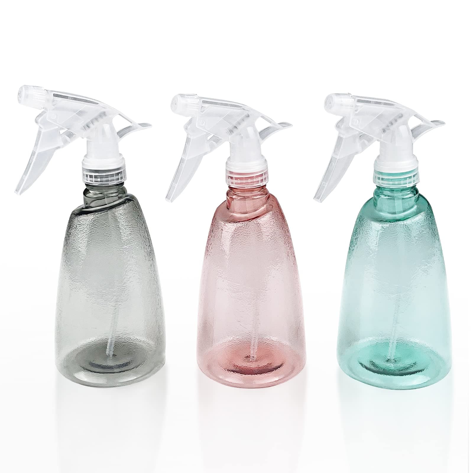 Gvolatee 3 Pack Zerstäuber Sprühflasche 500 ml, Nachfüllbar Sprühflaschen Leer, Transparent Spray Bottle, Kunststoff Sprüher Pflanzen, Professional Wassersprühflasche für Blumen, Haare, Reinigung Gemischte Farben