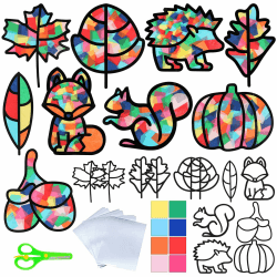 BOOMTOP 12 Herbst Basteln Fensterbilder Herbst Bastelset Bunte Fensteraufkleber Herbstdeko Herbstblätter Kürbis Igel Fenster Deko DIY Herbst Kränze Thanksgiving Erntedankfest Kreative Geschenke