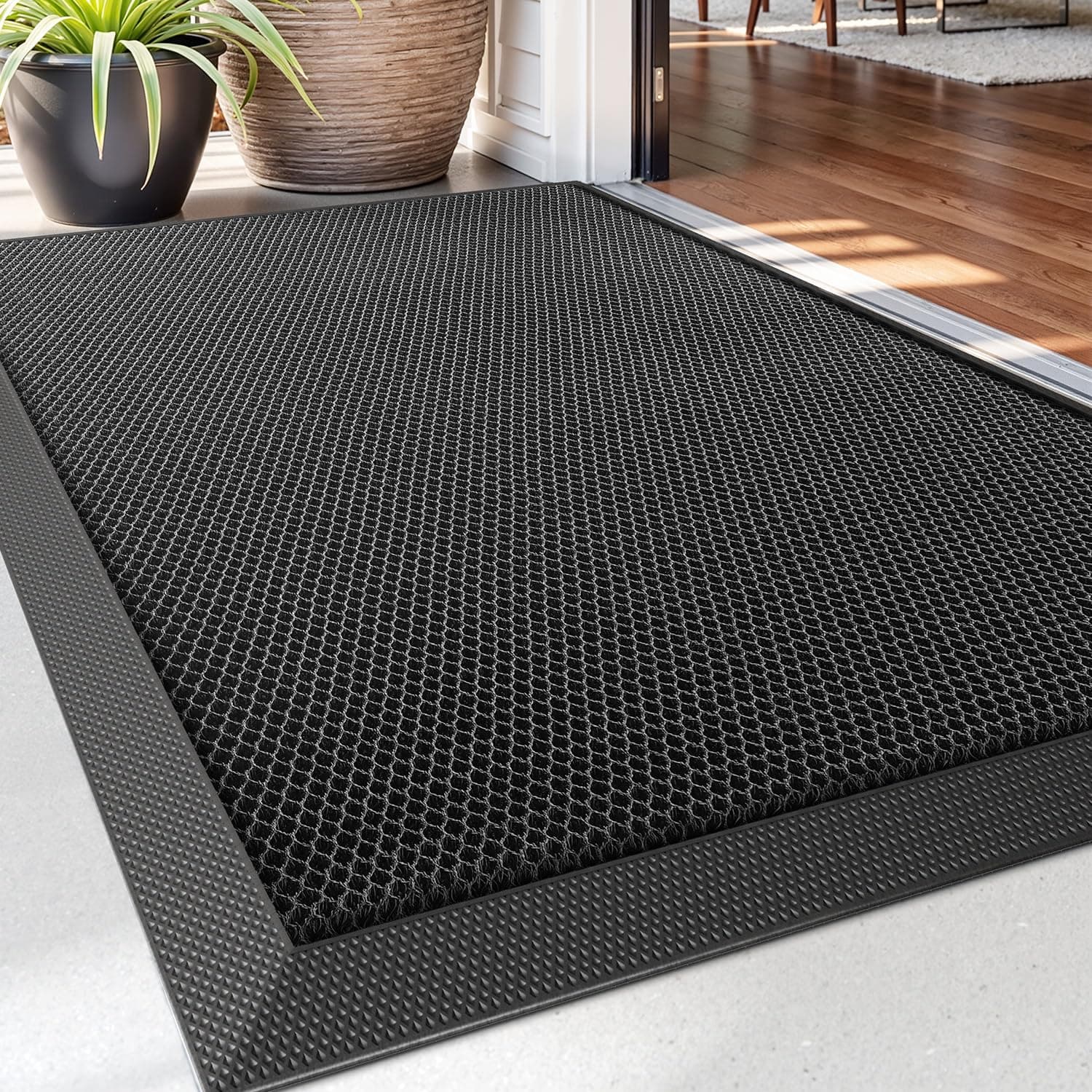 DEXI Fußmatte außen 60 x 90 cm, extrem rutschfeste Schmutzfangmatte, langlebig Fußabtreter außenbereich, robust Fussmatte Aussen wasserdichte Türmatte für die Haustür, Schwarz 60 x 90 cm Schwarz