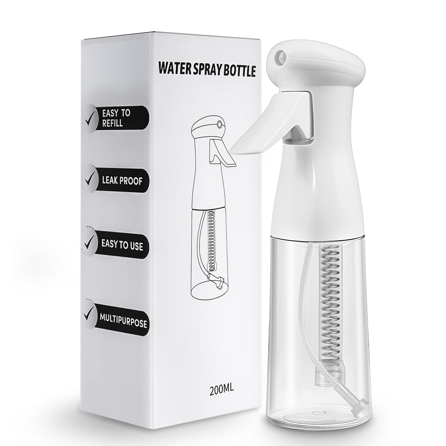 MRUN BONE Ultrafeine Sprühflasche, Tropfsichere Spray Bottle, Extrafeiner Zerstäuber, 200ml Wassersprühflasche für Haare, Pflanzen & Reinigung