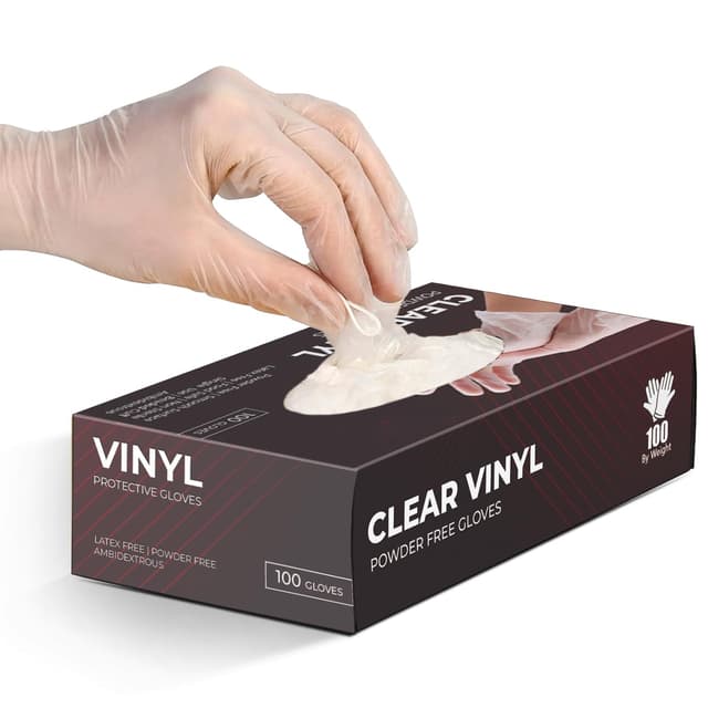 The Real Touch Einweg-Vinylhandschuhe, puderfreie und latexfreie transparent Einmalhandschuhe mit 100 Stück/Box (mittel)