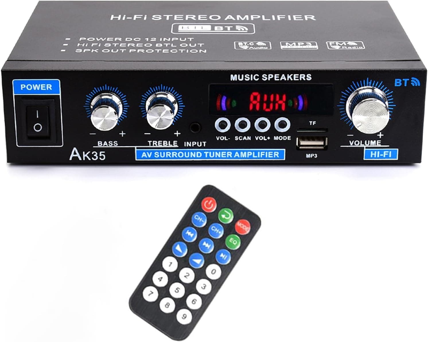 WOOPKER AK35 HiFi-Verstärker, Bluetooth 5.0 Mini Verstärker HiFi Stereo Heimkino Audio Amplifier Höhen und Bässe mit USB/RCA/MIC/FM für Heim-Lautsprecher AK-35 Angebot bei HelloDeals