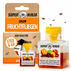 Super Ninja Fruchtfliegenfalle für Innenbereich – 2er-Pack, Wirksame Obstfliegenfalle für Haushalt und Küche, bis zu 3 Wochen Leistung pro Flasche, Kinder-und haustierfreundlich Angebot bei HelloDeals