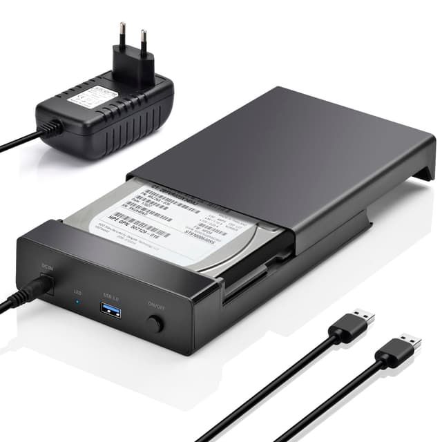 Amtake Festplatten Docking Station, USB3.0 SATA HDD Dockingstation für 2,5 und 3,5 Zoll SATA HDD/SSD, 5Gbps Festplatten Adapter Unterstützt UASP