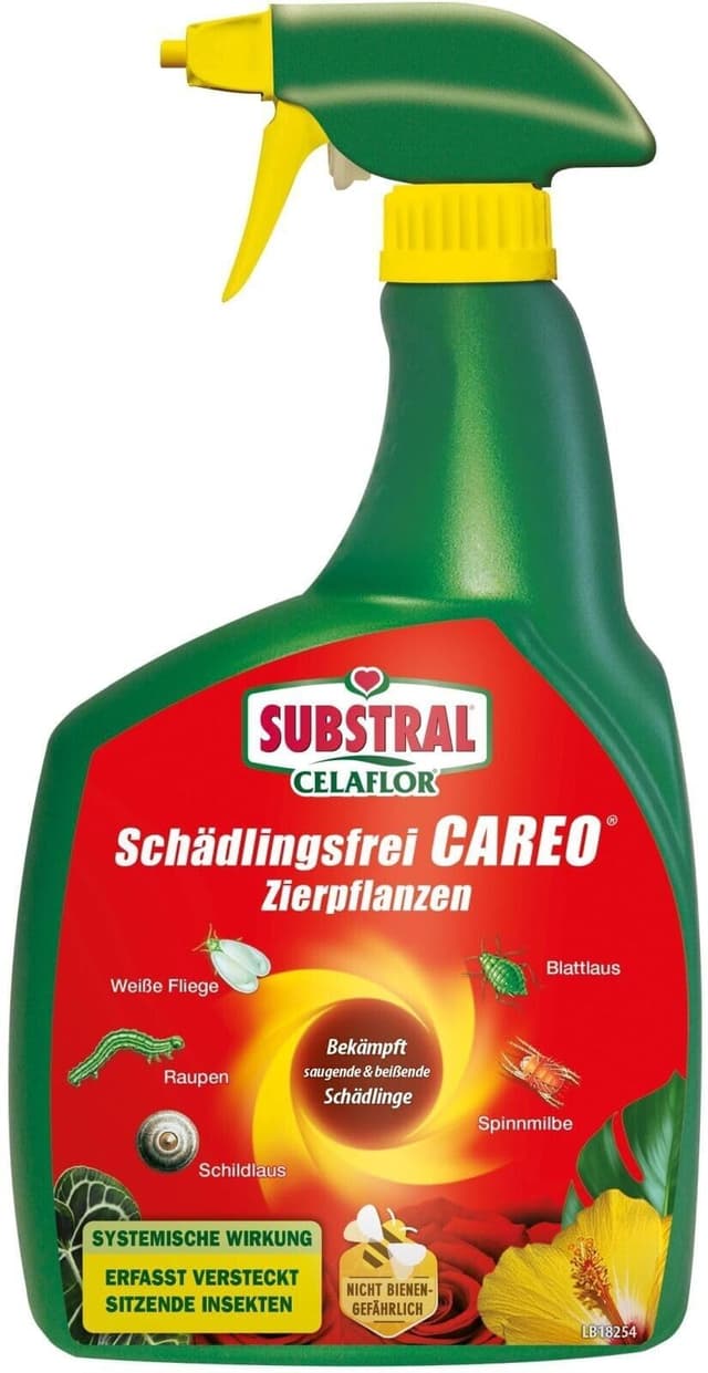Substral Schädlingsfrei Careo Zierpflanzen, gegen Schädlinge wie Blattlaus, Schildlaus, Wolllaus, Raupen, 800 ml, Grün