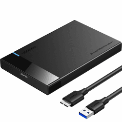 UGREEN Festplattengehäuse 2,5 Zoll USB 3.0 SATA Gehäuse für 2.5 Zoll SSD und HDD in Höhe 9.5mm 7mm Externe Festplatten Gehäuse unterstützt UASP HDD Case mit USB 3.0 Kabel, werkzeugfreie Montage Angebot bei HelloDeals