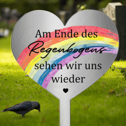 Photect Grabschmuck Wetterfest Grabstecker Metall Herz mit Spruch Am Ende des Regenbogens Sehen Wir Uns Wieder Herz Frostbeständig Grabschmuck zum Erinnerung Andenken Dekoherz Trauer silber Angebot bei HelloDeals