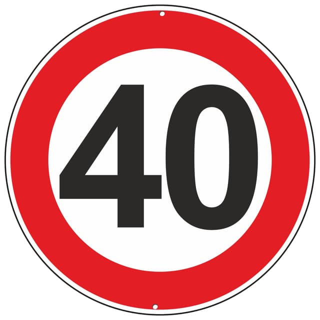 Pubblimania Verkehrsschild – Höchstgeschwindigkeit 40km/h. Auch zum Geburtstag Aluminium Rund Metall 3 mm stark für den Außenbereich Ø 30 Maximale Geschwindigkeit: 40 km
