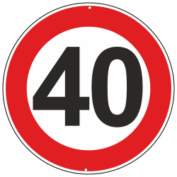 Pubblimania Verkehrsschild – Höchstgeschwindigkeit 40km/h. Auch zum Geburtstag Aluminium Rund Metall 3 mm stark für den Außenbereich Ø 30 Maximale Geschwindigkeit: 40 km Angebot bei HelloDeals