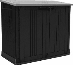 Keter Store it Out Nova Gartenschuppen aus Kunststoff, Außenmaße: 132 x 71.5 x 113.5 cm, 880l Fassungsvermögen, dunkelgrau, passend für 2x120l Mülltonnen, wetterfest, abschließbar Dunkelgrau mit Kolben Angebot bei HelloDeals