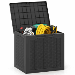 COSTWAY Gartenbox 96 L, Auflagenbox mit abschließbarem Deckel & Rattanoptik, wasserfeste Aufbewahrungsbox Kissenbox für Poolzubehör, Gartengeräte, Paketzustellung, Gartenmöbel (Schwarz) Angebot bei HelloDeals