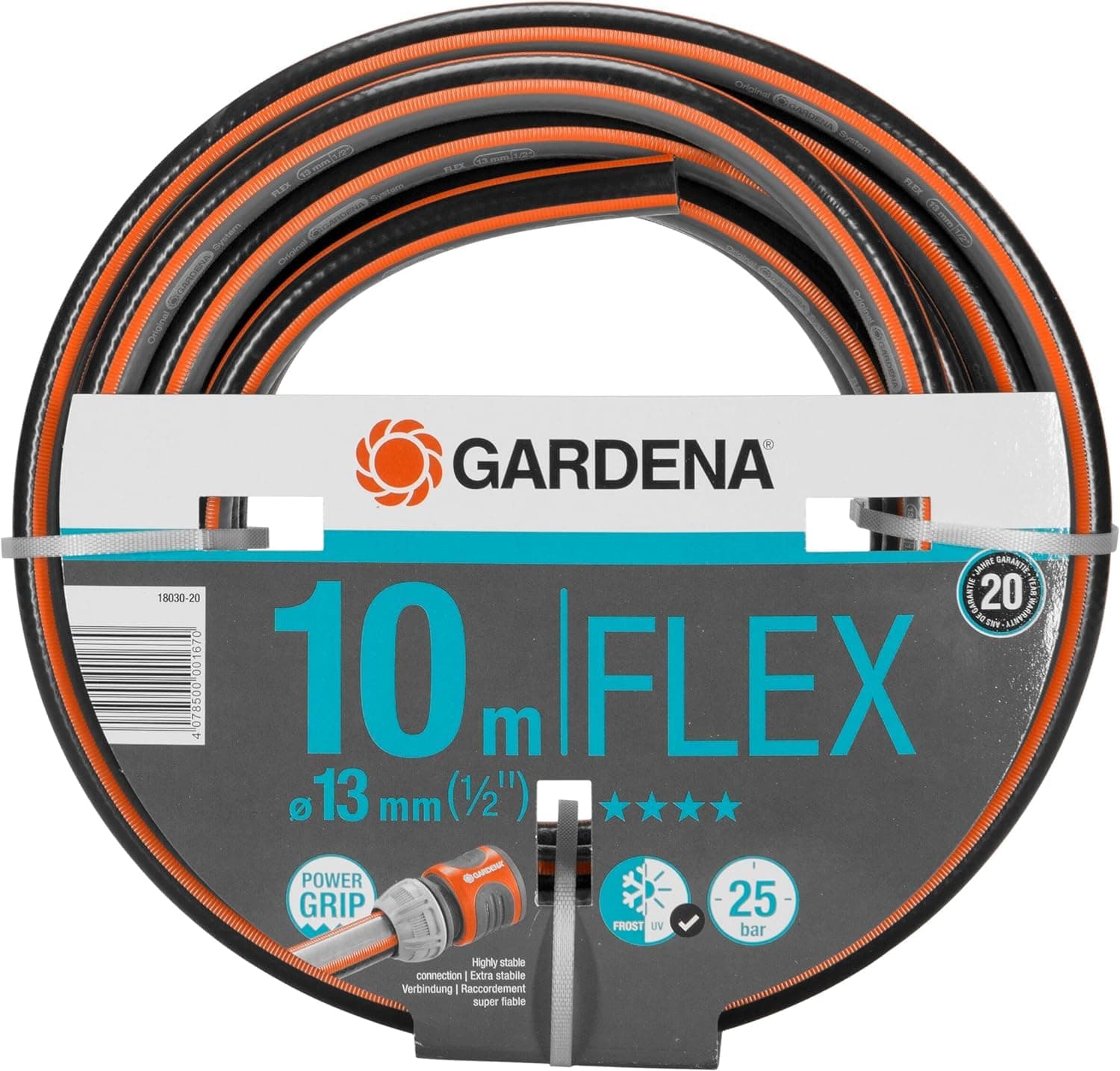 Gardena Comfort FLEX Schlauch 13 mm (1/2 Zoll), 10 m: Formstabiler, flexibler Gartenschlauch mit Power-Grip-Profil, aus hochwertigem Spiralgewebe, 25 bar Berstdruck, ohne Systemteile (18030-20) 10m ohne Systemteile Single