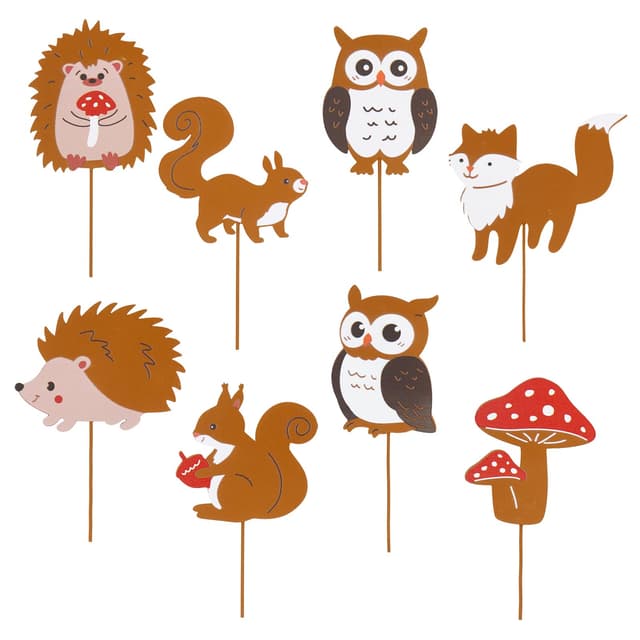 8er Rost Gartenstecker Herbstdeko Bunt mit Igel Eule Pilz Eichhörnchen Fuchs,Metall Herbst Deko Draußen Innen,Rost Deko Herbst für Garten Blumentopf Balkon,Rostige Gartendeko