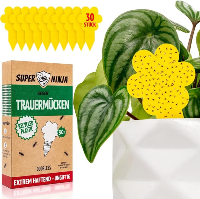 Super Ninja Trauermücken bekämpfen - 30er Pack, hochwirksame Gelbtafeln für den Innenbereich, gelbe Klebefalle für Pflanzen, ungiftig und umweltfreundlich, Gelbsticker 3 Monate verwendbar 30 stück (1er Pack)