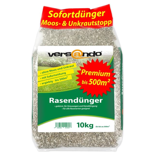 versando 10kg Rasendünger Herbst bis 500m²: verdrängt Moos und Unkraut für gesunden sattgrünen Rasen Herbstdünger mit Sofortwirkung - Premium Qualität 10kg Rasendünger Sofortwirkung