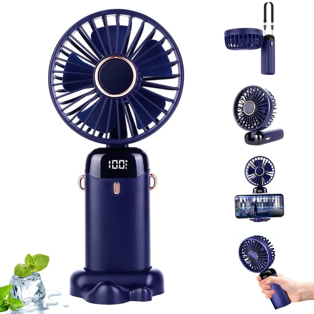 JOPHEK Handventilator, Mini Ventilator USB Ventilator Handventilator Akku 5000 mAh Ventilator Klein, mit Umhängeband (Blau)