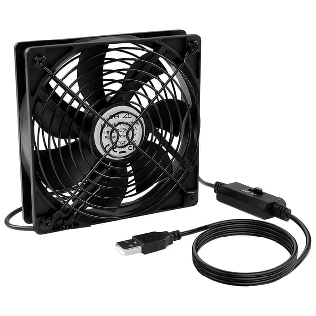 ELZO USB Ventilator, 120mm 5V mit 3 Einstellbare Geschwindigkeiten, Leise Mini Tischventilator, USB PC Computer USB Lüfter 120mm Axiallüfter für Computer/PS4/TV Box/Empfänger/AV-Kabine/Router 120mm Schwarz