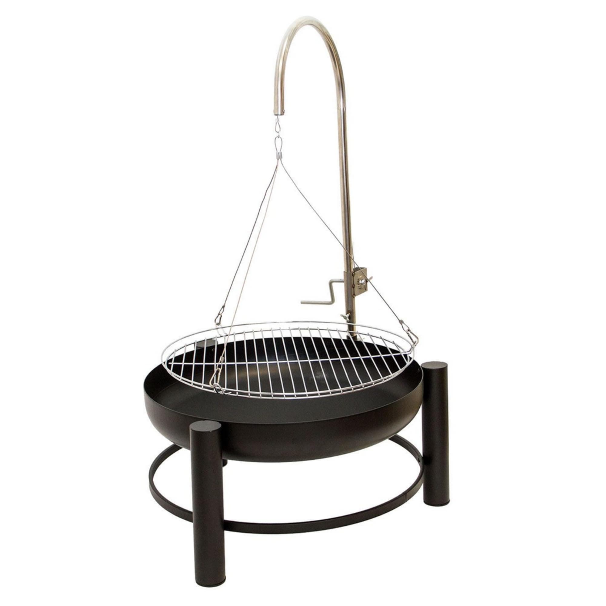 Lemodo Holzkohlegrill | Schwenkgrill mit Kurbel zur Höhenverstellung | Feuerschale mit Grillrost| Hängegrill für Gulaschkessel | auch als Feuerkorb nutzbar