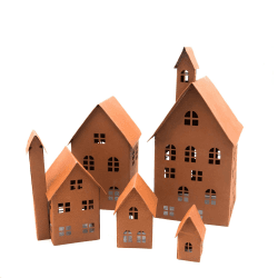 UNUS Deko Häuser 5er Set, Lichthäuser aus Metall, Herbstdeko Outdoor, Weihnachtsdorf für Garten, Terrasse oder Balkon Rost Angebot bei HelloDeals