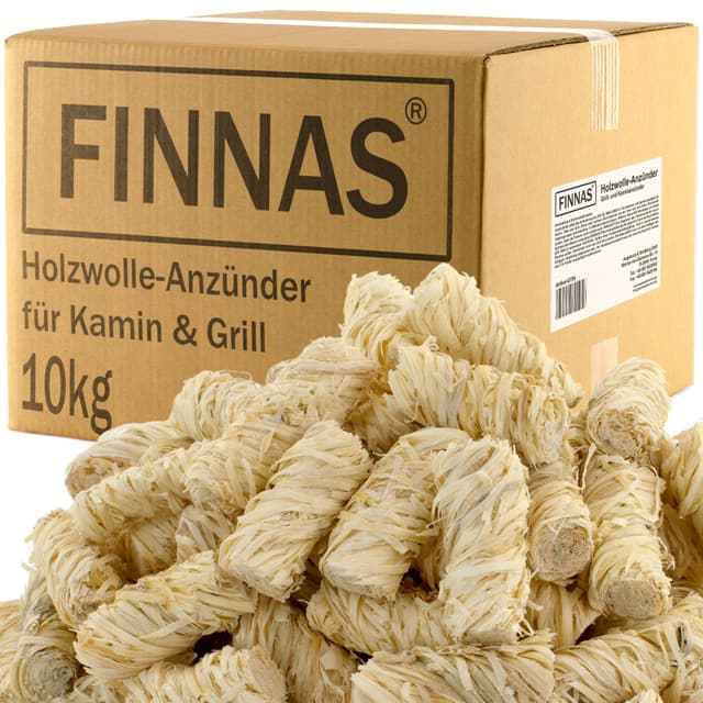 FINNAS Anzündwolle Kaminanzünder Grillanzünder Ofenanzünder Holzwolleanzünder 10kg ca 800 Stück Ökoanzünder Wachszünder Holzanzünder Feuerschale Lagerfeuer Smoker Lange Brenndauer 10,0kg