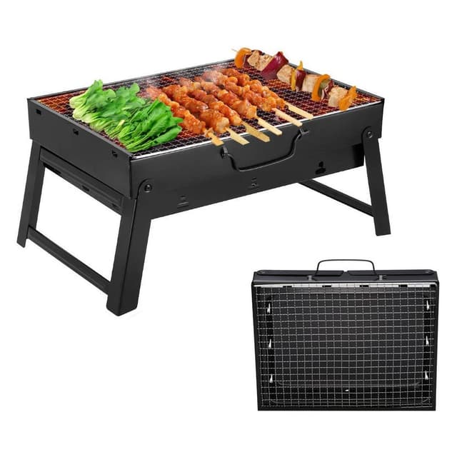 ROIMOE Holzkohlegrills Grill BBQ Portable, Tischgrill Campinggrill Picknickgrill, Abnehmbare BBQ Grills Klappgrill Minigrill für Outdoor Terrasse Camping (Large) Black