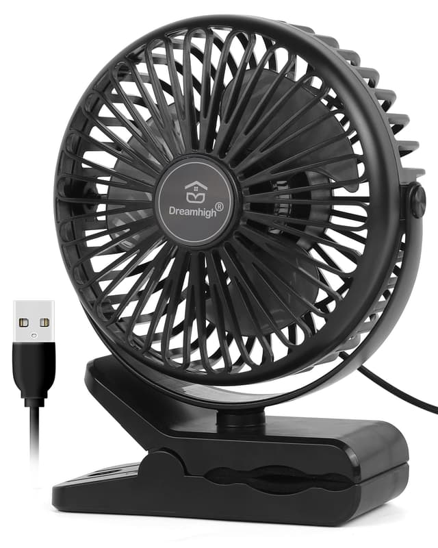Dreamhigh® Mini USB Ventilator, 360° Drehung Tragbarer Clip Ventilator, 3 Geschwindigkeiten, Leise Tischventilator für den Schreibtisch, Zuhause und Büro, Schwarz（USB-betrieben） Schwarz(usb-betrieben)