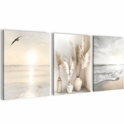 Novart Wandbilder Set Strand Meer Boho - KOMPLETT AUFHÄNGFERTIG - Wohnzimmer Schlafzimmer Flur Deko - 3 Moderne Bilder Beige - N029435a Meer 30 x 40 cm - 3 Bilder Angebot bei HelloDeals