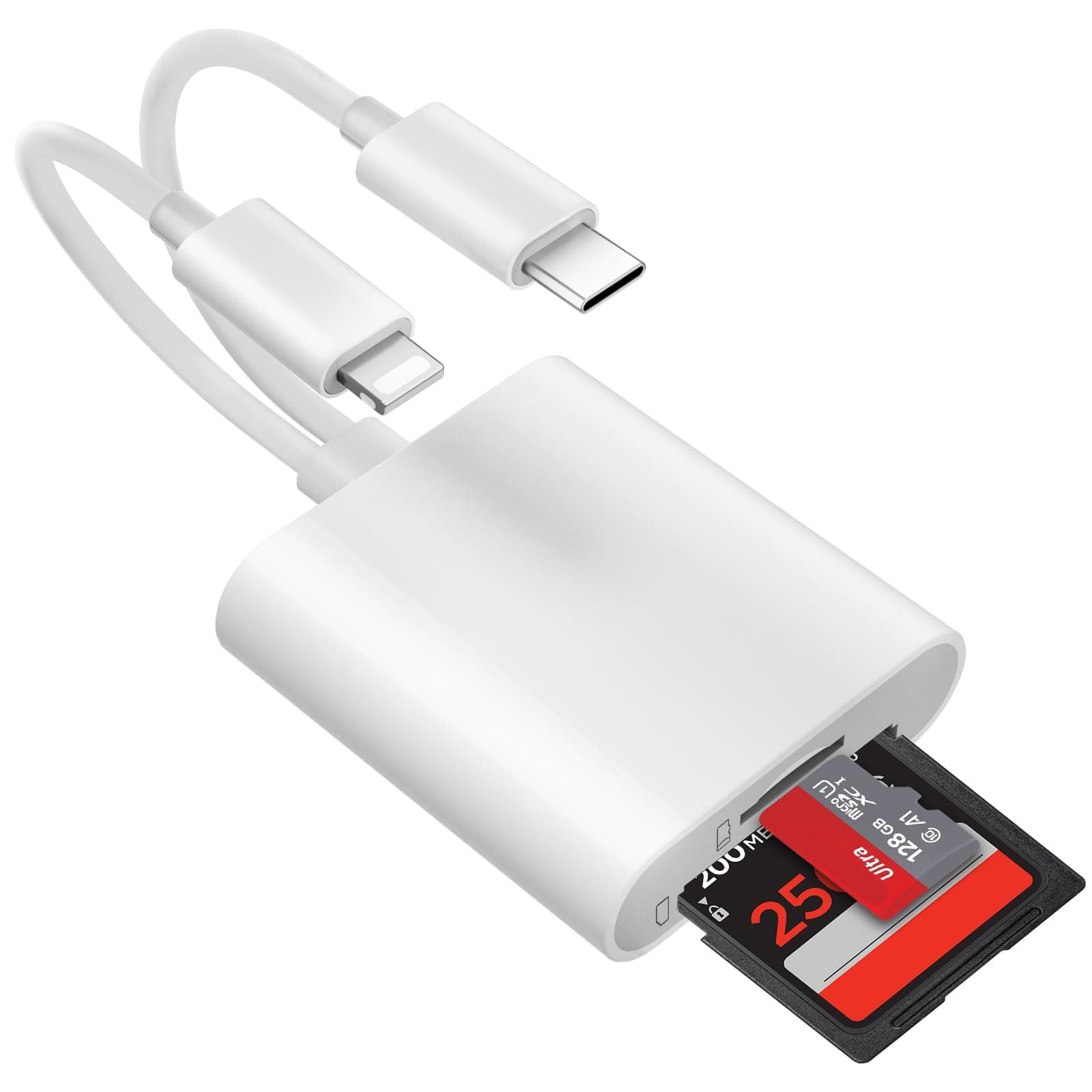 Loydia 2 in 2 USB C Adapter für SD-Karten, [Apple MFi Certified] Lightning auf sd-Karte Kamera-lesegerät Adapter für iPhone/iPad, Plug and Play, USB Type C Adapter to sd Card mit SD/TF Dual Card Slot white-2 in 1 SD Card Viewer Reader