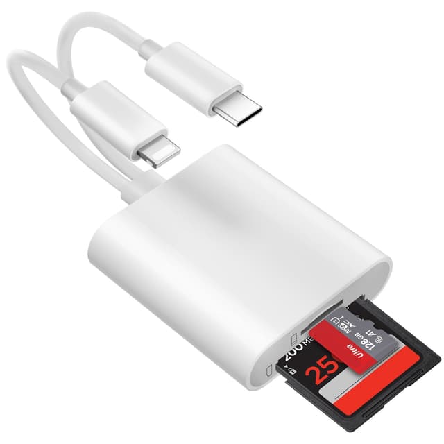 Loydia 2 in 2 USB C Adapter für SD-Karten, [Apple MFi Certified] Lightning auf sd-Karte Kamera-lesegerät Adapter für iPhone/iPad, Plug and Play, USB Type C Adapter to sd Card mit SD/TF Dual Card Slot white-2 in 1 SD Card Viewer Reader