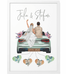 Papierschmiede® Personalisiertes Geldgeschenk Hochzeit | DIY Hochzeitsgeschenke für Brautpaar | ECHTES PAAR | A4 Poster mit Rahmen Hochzeitsauto Geld Geschenk Bild „New Car“ Wedding New Car DIN A4 (21 x 29,7 cm) Angebot bei HelloDeals