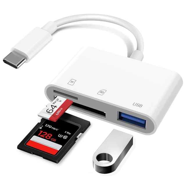 USB C SD Kartenleser, SD Kartenleser USB C SD Card Reader mit Dual Slot für SD/TF, Plug and Play, SD-Kartenleser Adapter, SD Kartenleser Fotografie Speicherkartenadapter für SDXC, SDHC, SD, Micro SDXC white-3 in 1 USB-C auf SD Kartenleser Adapter