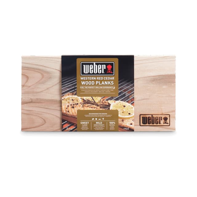 Weber Zendernholz Räucherbretter - Mittel (30 x 15cm), 2er Pack, süßes, mildes Aroma, ideal für Käse, Gemüse, Fisch und Geflügel, aus natürlichen Holzarten (17522) Western Red Cedar Wood Planks, Middle