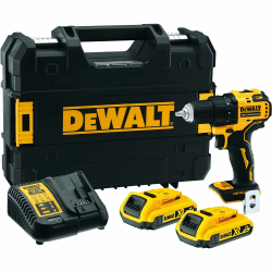 DEWALT18 Volt 2-Gang Akku-Bohrschrauber (bürstenloser Motor, Vollmetallgetriebe,15-stufiges Drehmomentmodul, 13 mm Schnellspann-Bohrfutter, 2x 2 Ah Li-Ion Akkus, Ladegerät, LED-Leuchte), DCD708D2T-QW Single Angebot bei HelloDeals