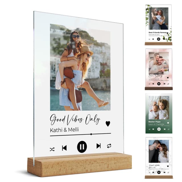 Spotify Glas Bild mit Foto und QR Code - Personalisierte Geschenke für Frauen und Männer im Musik Song Cover Design - Fotogeschenk für Sie und Ihn Geburtstag - Geschenkidee